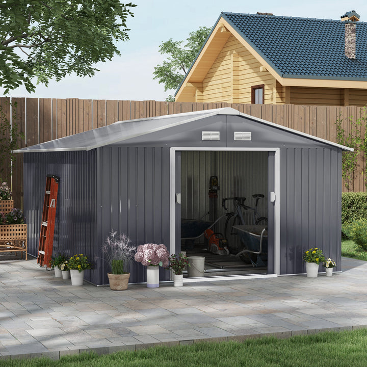 Outsunny 6.5 x 11FT Foundation Ventilation Steel Outdoor Garden Shed Grey