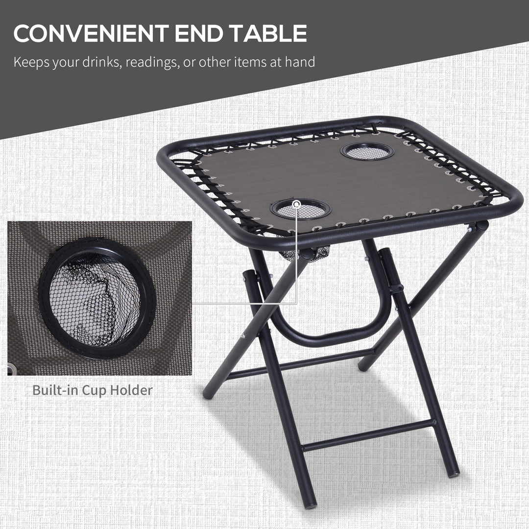 3pcs Folding Zero Gravity Chairs Sun Lounger Table Set w/ Cup Holders Reclining Garden Yard Pool, Dark Grey