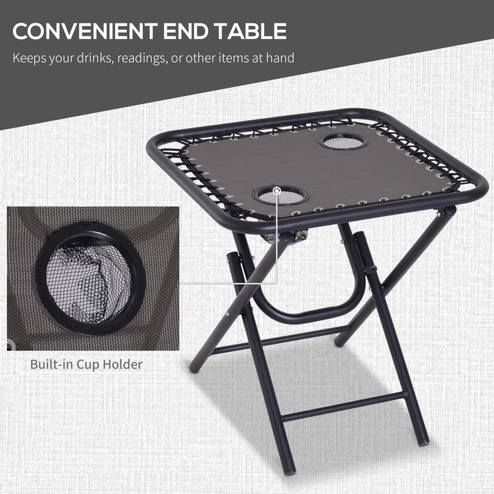 3pcs Folding Zero Gravity Chairs Sun Lounger Table Set w/ Cup Holders Reclining Garden Yard Pool, Dark Grey