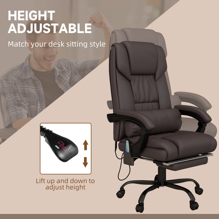 Vinsetto 6-Point PU Leather Massage Office Chair, Reclining Chair Height Adjustable Computer Chair with Footrest, Swivel Wheels, Remote