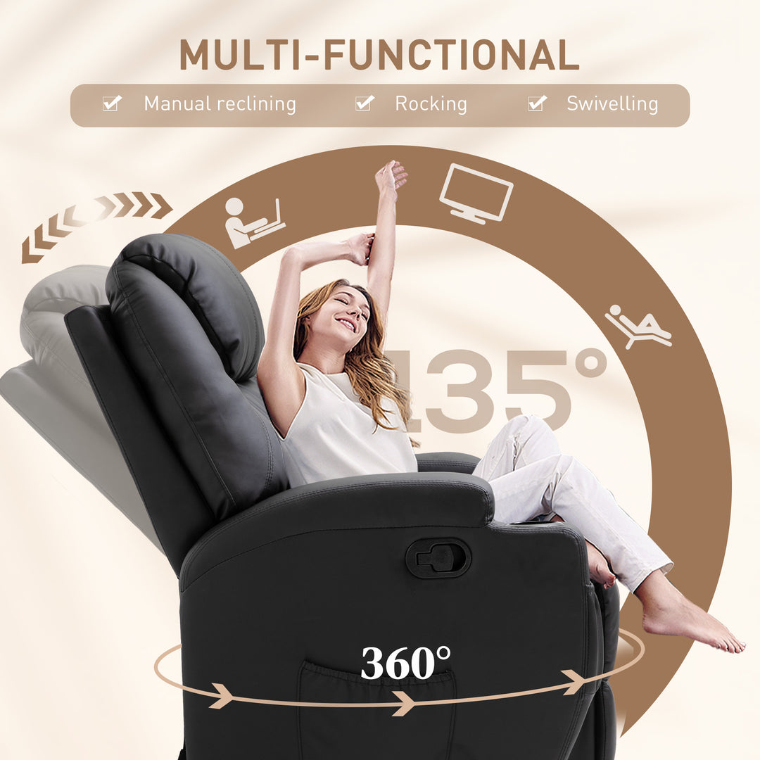 Recliner Sofa Chair PU Leather Armchair Cinema Massage Chair Swivel Nursing Gaming Chair Black