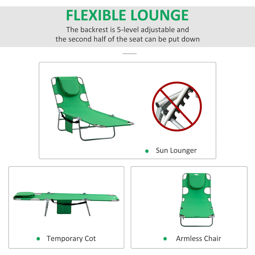 Beach Chaise Lounge with Face Cavity &amp; Arm Slots, Portable Sun Lounger, Reclining Lounge Chair for Patio Garden Beach Pool, Green