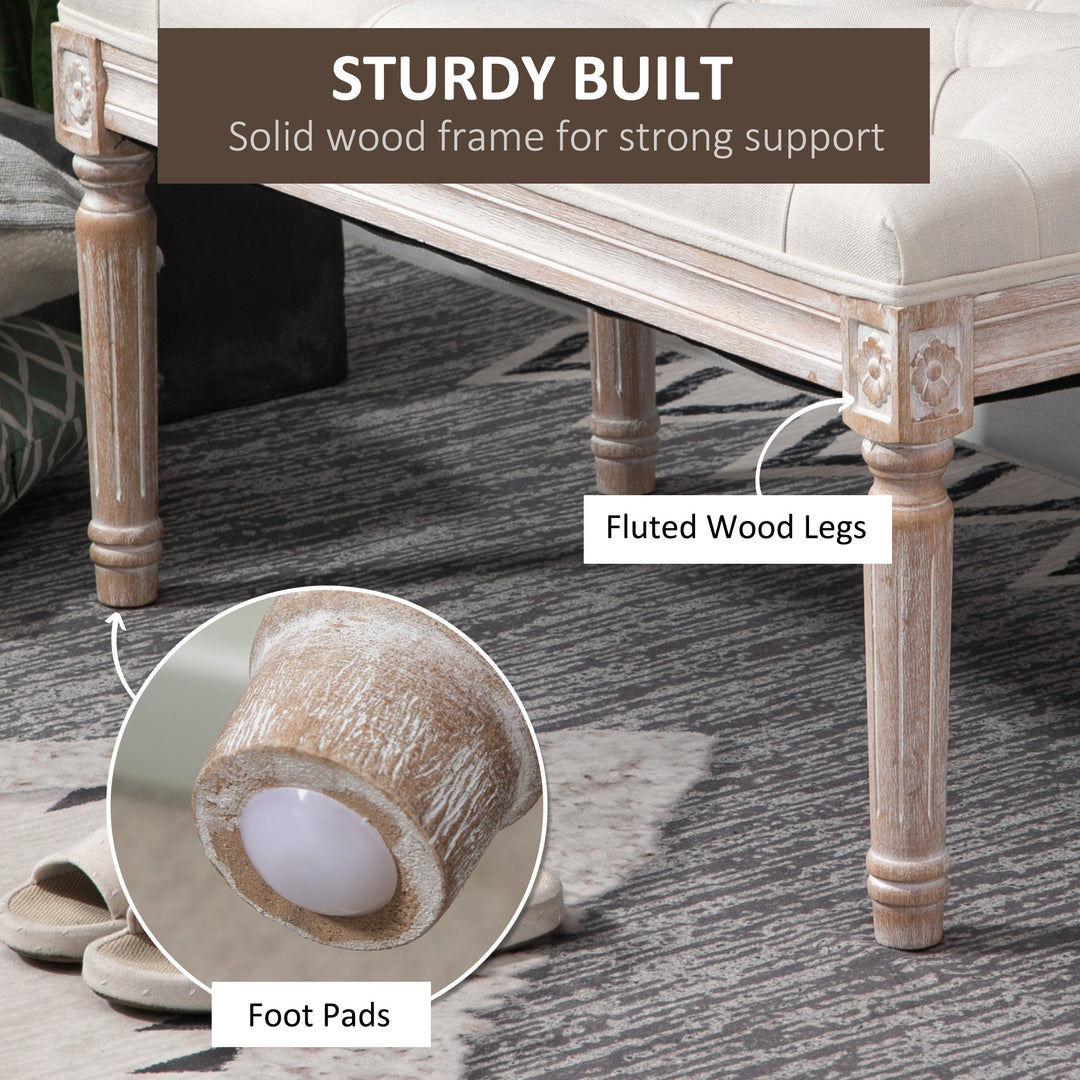 HOMCOM Accent Bench Tufted Upholstered Foot Stool Linen-Touch Fabric Ottoman for Living Room, Bedroom, Hallway, Beige