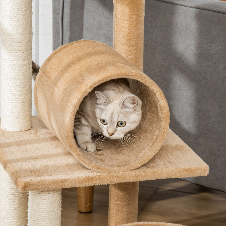 Cat Tree Tower Kitten Activity Center Scratching Post with Bed Tunnel Perch Interactive Ball Toy Brown