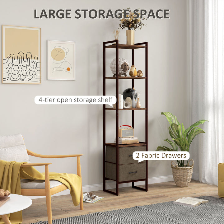 Industrial Bookcase with 2 Fabric Drawers and Metal Frame