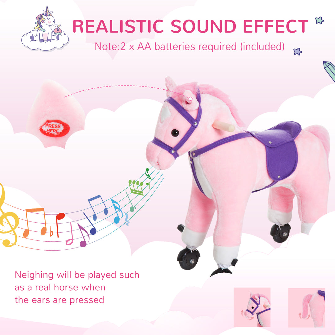 Rocking Horse W/Rolling Wheels and Sound-Pink