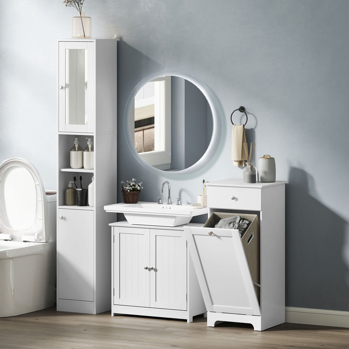 Tall Bathroom Storage Cabinet with Mirror, Freestanding Floor Cabinet Tallboy Unit with Adjustable Shelves, White