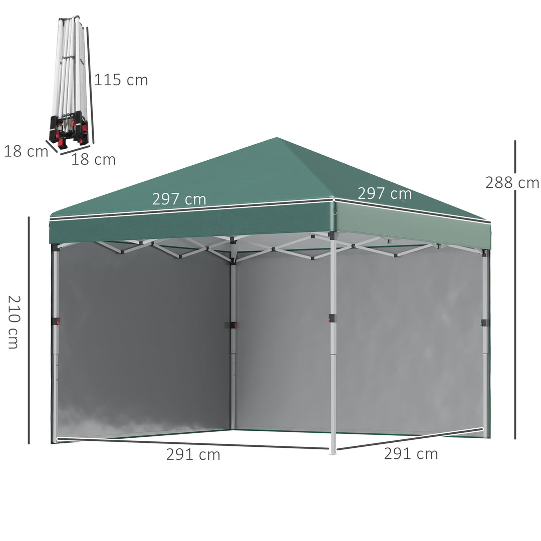 3 x 3 (M) Pop Up Gazebo with 2 Sidewalls, Leg Weight Bags and Carry Bag, Height Adjustable Party Tent Event Shelter for Garden, Patio, Green