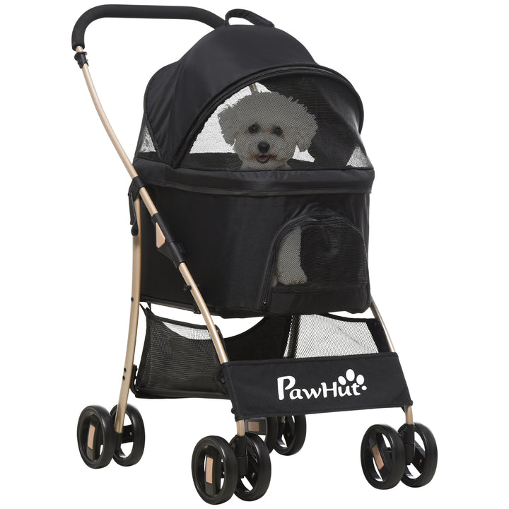 PawHut Detachable Pet Stroller, 3-In-1 Dog Cat Travel Carriage, Foldable Carrying Bag with Universal Wheel Brake Canopy Basket Storage Bag, Black