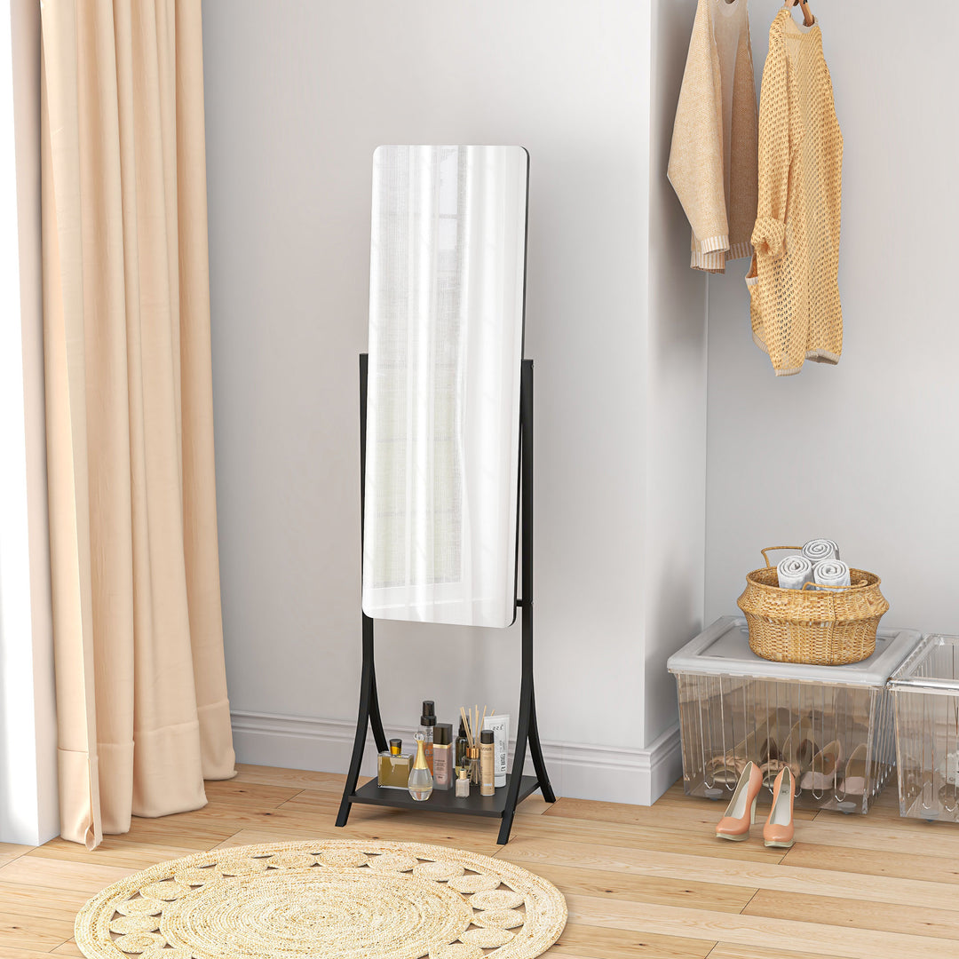 Free Standing Dressing Mirror, Full Length Mirror with Adjustable Angle, Storage Shelf for Living Room, Bedroom, Hallway