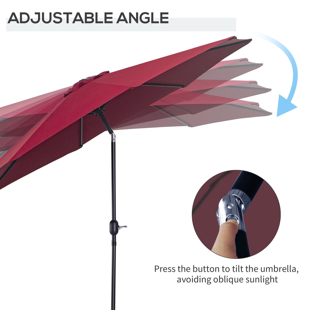 3(m) Tilting Parasol Garden Umbrellas, Outdoor Sun Shade with 8 Ribs, Tilt and Crank Handle for Balcony, Bench, Garden, Wine Red