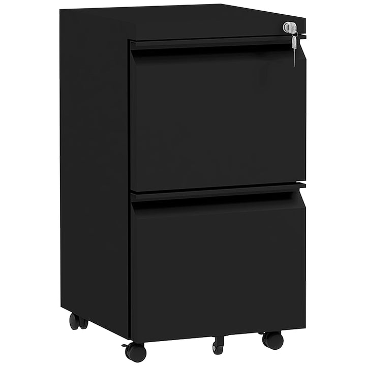 Vinsetto 2-Drawer Mobile Filing Cabinet on Wheels, Steel Lockable File Cabinet with Adjustable Hanging Bar for Letter, A4 and Legal Size, Black