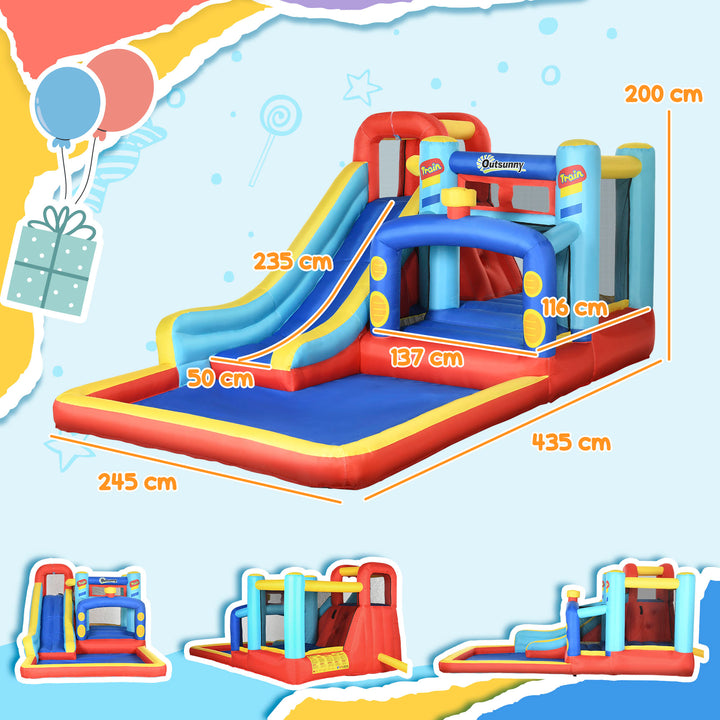 4 in 1 Bouncy Castle, with Slide, Pool, Trampoline, Climbing Wall, Blower - Multicoloured