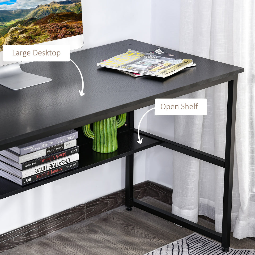 Computer Desk w/ Storage Shelf Adjustable Feet Metal Frame Home Office Laptop Study Writing Workstation Table Black