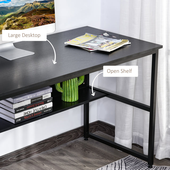 Computer Desk w/ Storage Shelf Adjustable Feet Metal Frame Home Office Laptop Study Writing Workstation Table Black