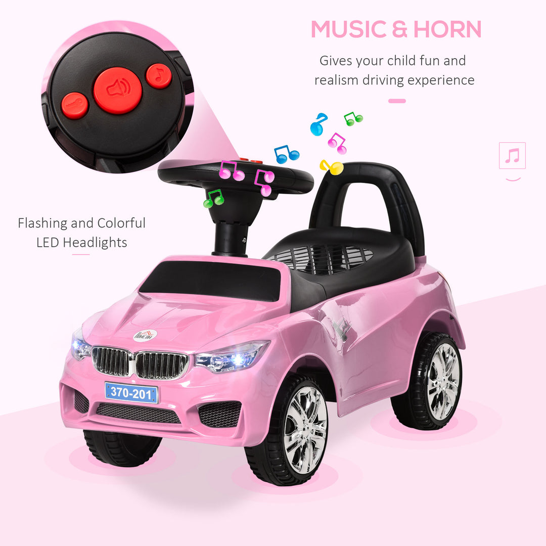 Ride on Sliding Car Baby Toddler Foot to Floor Slider Stroller w/ Horn Music Working Lights Hidden Storage Big Steering Wheel Pink