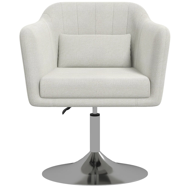 Modern Accent Chair with Swivel Base, Height Adjustable Arm Chair with Pillow for Living Room, Bedroom, Cream White