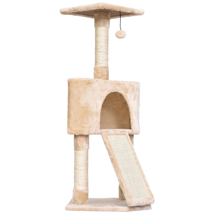 Cats 3-Tier Sisal Rope Scratching Post w/ Dangle Toy Beige