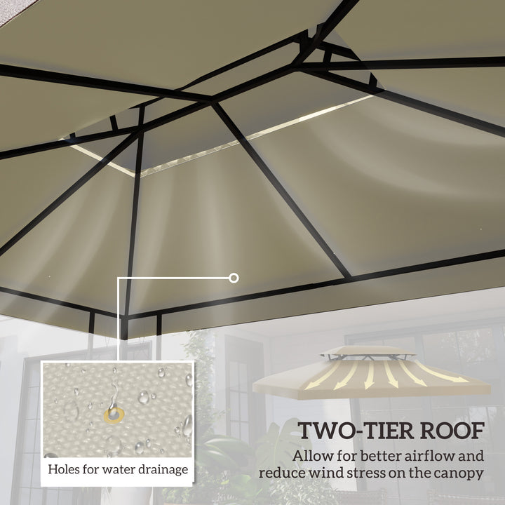 Outsunny 3x4m Gazebo Replacement Roof Canopy 2 Tier Top UV Cover Garden Patio Outdoor Sun Awning Shelters Cream (TOP ONLY)