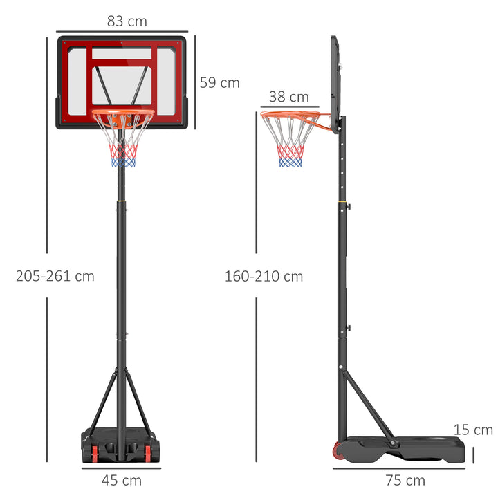 Portable Basketball Hoop Stand 160-210cm Adjustable Height Sturdy Rim Hoop w/ Large Wheels Stable Base & Net Free Standing