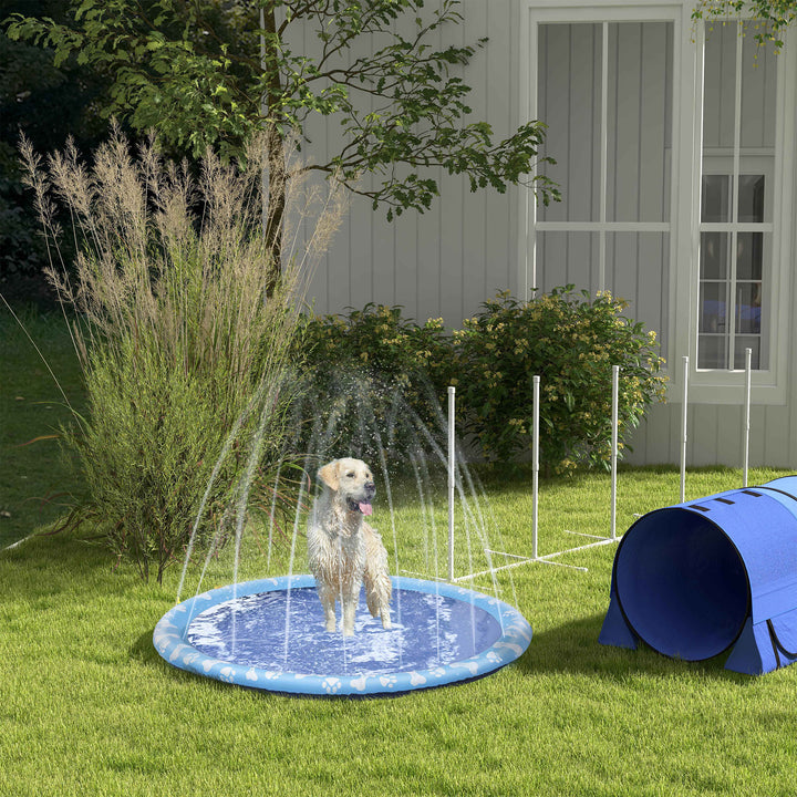 170cm Splash Pad Sprinkler for Pets Dog Bath Pool Water Game Mat Toy Non-slip Outdoor Backyard, Blue