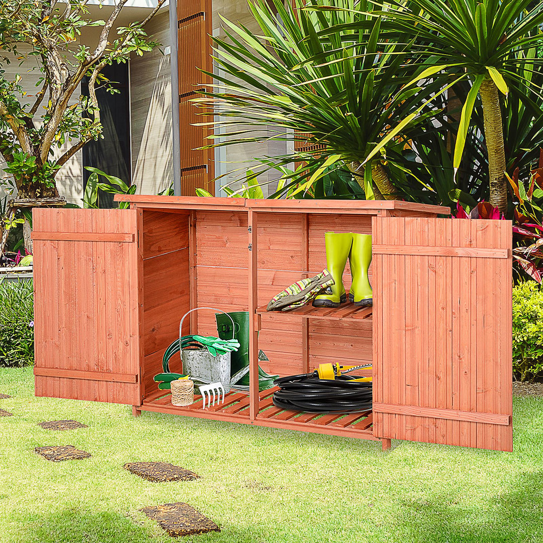 Outsunny Wooden Garden Storage Shed Tool Cabinet Organiser with Shelves Double Door 128L x 50W x 90Hcm