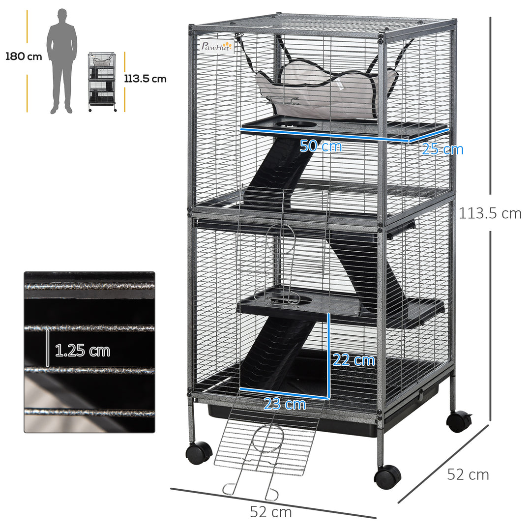 Small Animal Cage with Wheels Pet Home for Chinchillas, Ferrets, Kittens , Hammock, 4 Platforms and Removable Tray