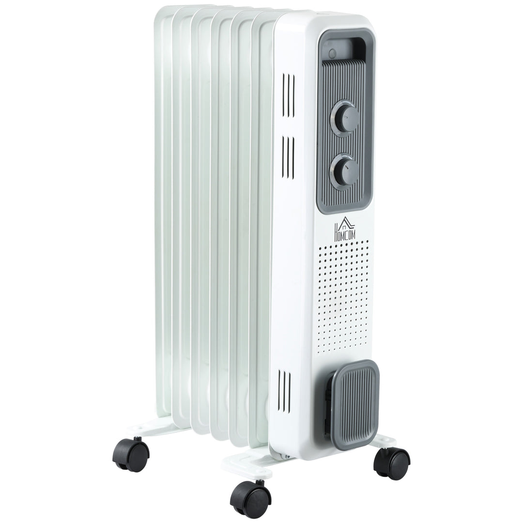 HOMCOM 1630W Oil Filled Radiator, Portable Electric Heater w/ Three Modes Adjustable Thermostat Safety switch, White