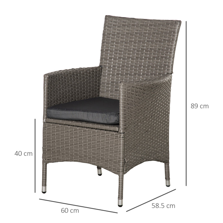 2 Seater Outdoor Rattan Armchair Dining Chair Garden Patio Furniture w/ Armrests Cushions Grey