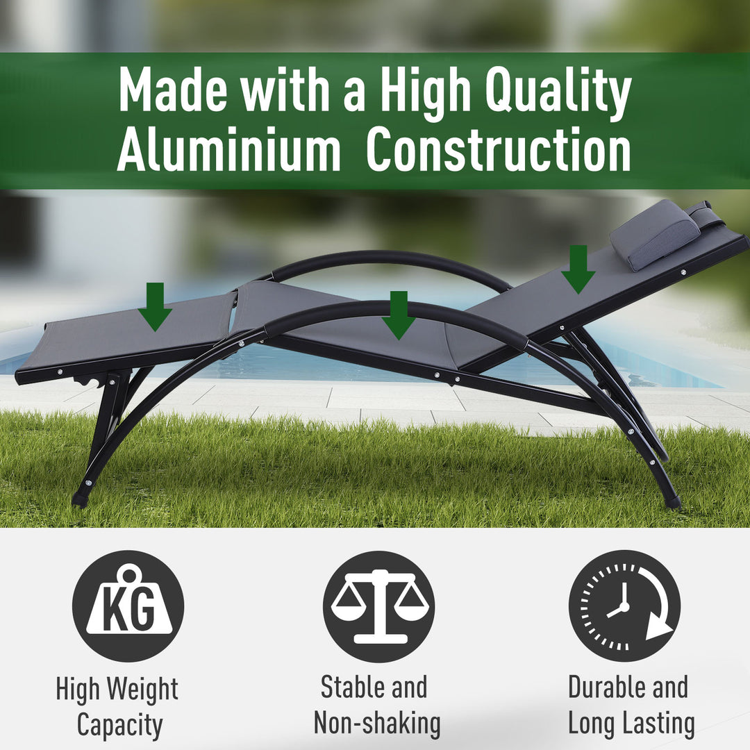 Outsunny Garden Patio Sun Lounger Half Circle Armrest Adjustable Head Footrest Aluminium Frame Textline Seat &amp;Pillow Garden Outdoor - Grey