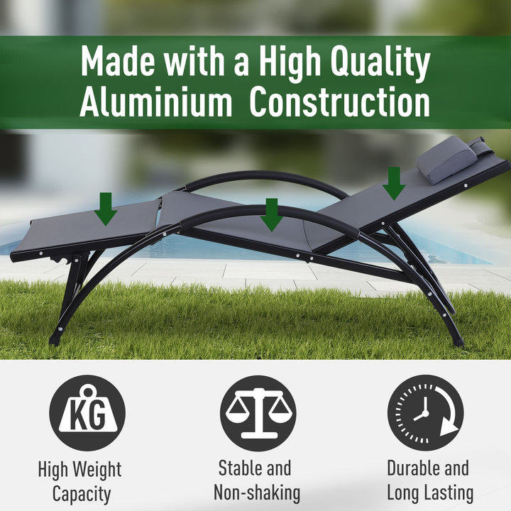 Outsunny Garden Patio Sun Lounger Half Circle Armrest Adjustable Head Footrest Aluminium Frame Textline Seat &amp;Pillow Garden Outdoor - Grey