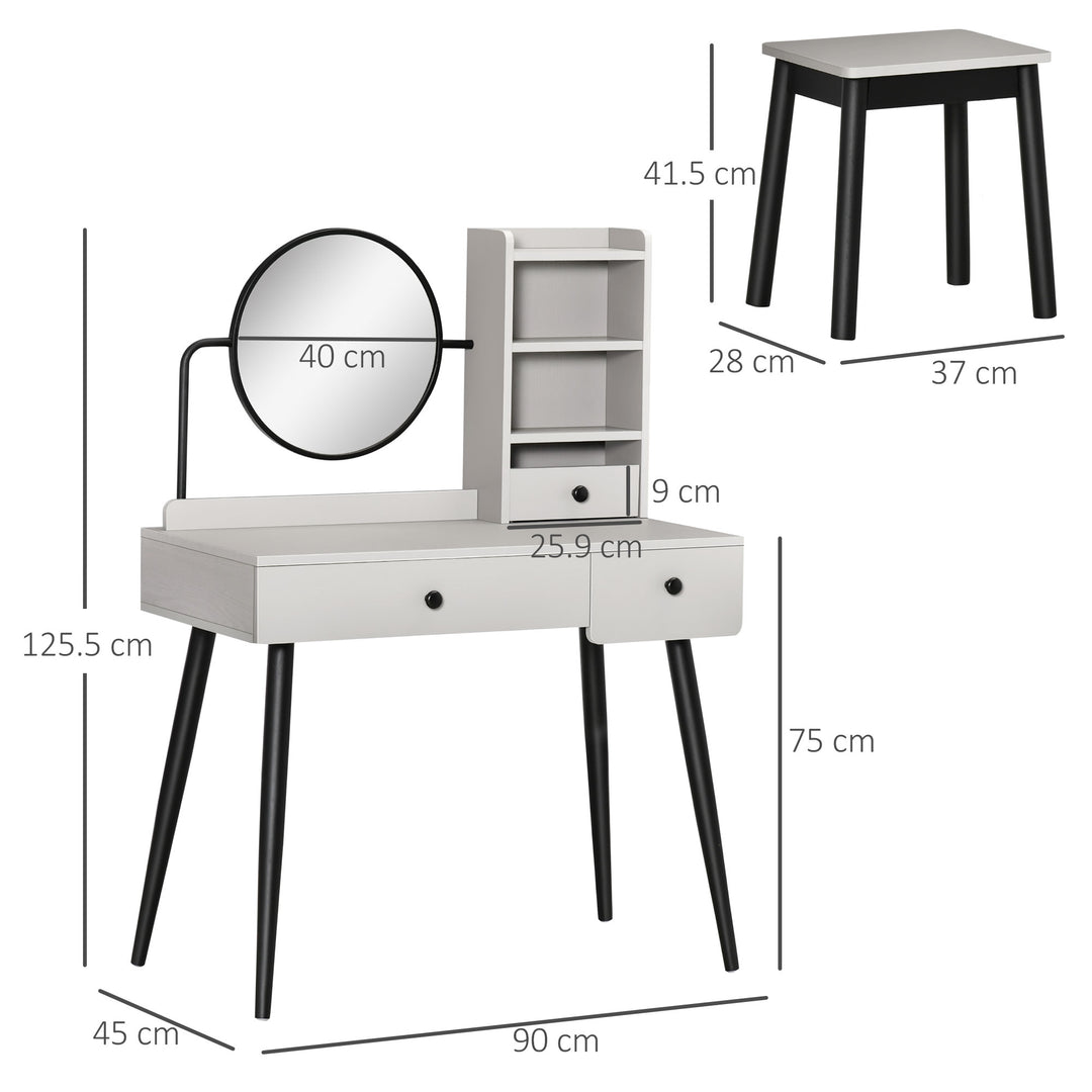 Dressing Table Set with Mirror and Stool, Vanity Makeup Table with 3 Drawers and Open Shelves for Bedroom, Living Room, Grey