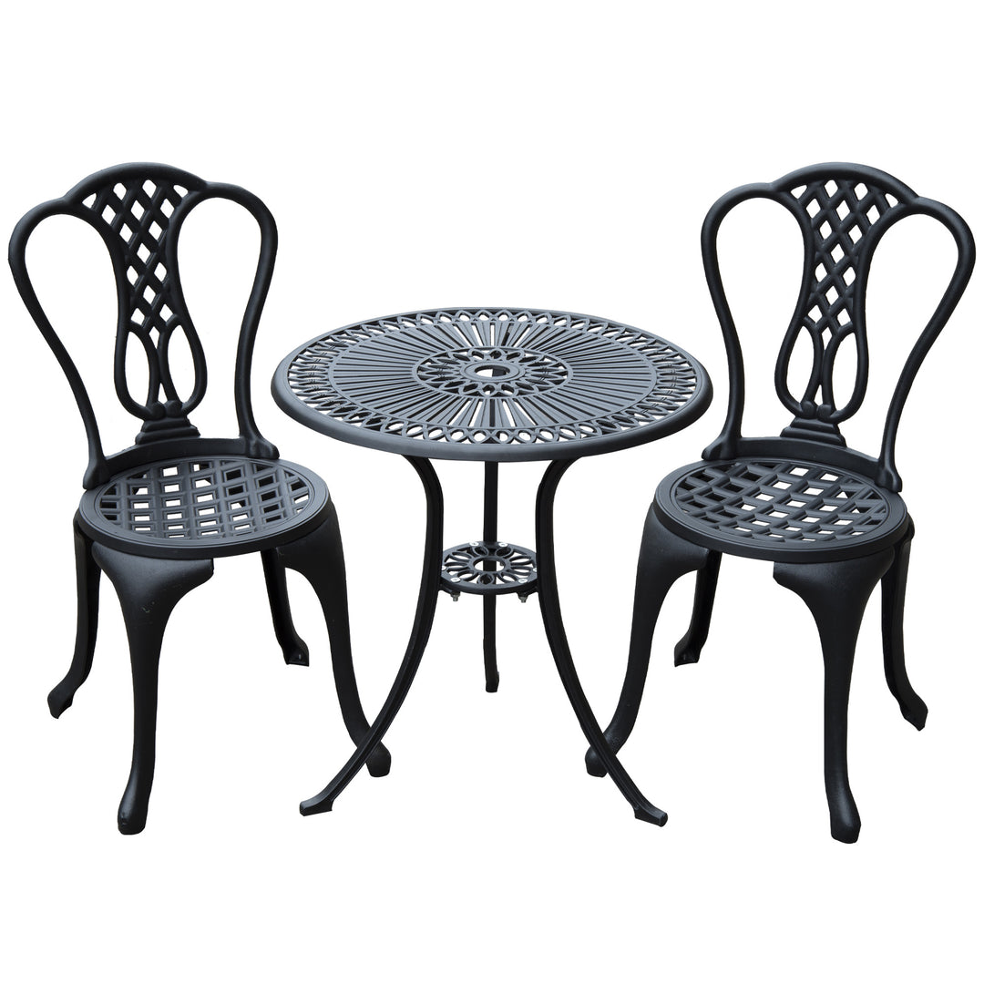 HOMCOM 3 Piece Patio Cast Aluminium Bistro Set Garden Outdoor Furniture Table and Chairs Shabby Chic Style