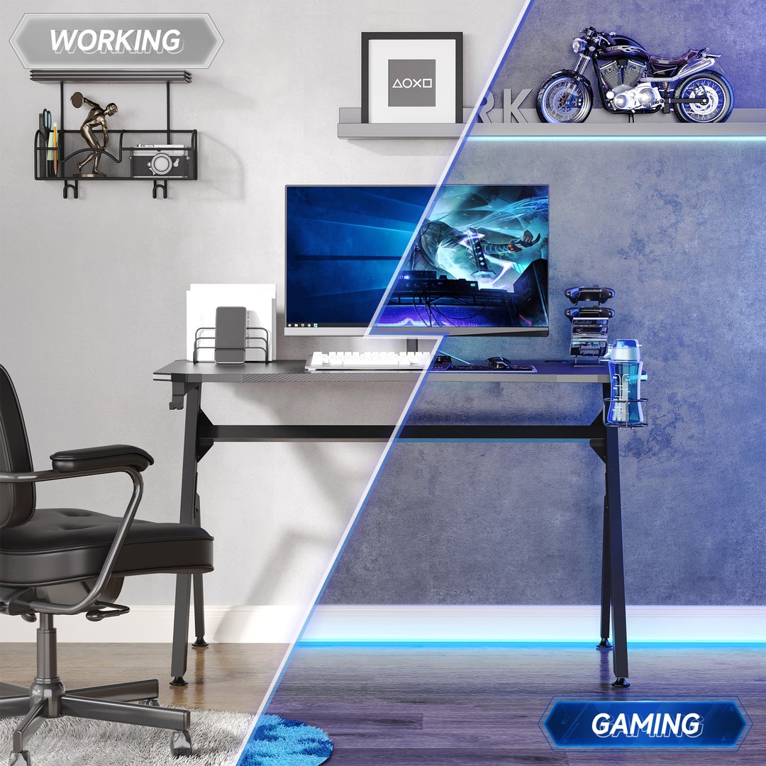 Gaming Desk Racing Style Home Office Ergonomic Computer Table Workstation with RGB LED Lights,  Black