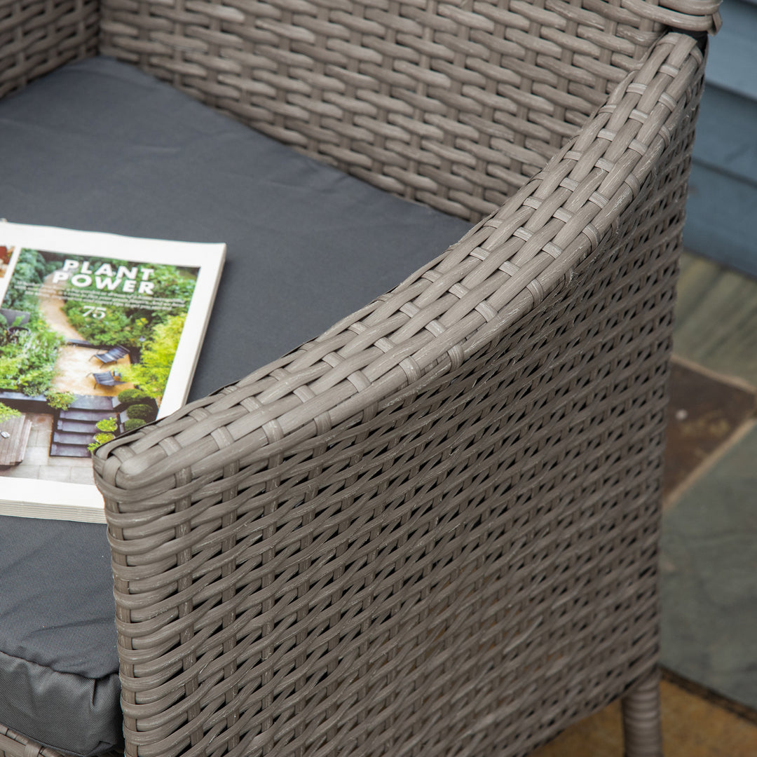 2 Seater Outdoor Rattan Armchair Dining Chair Garden Patio Furniture w/ Armrests Cushions Grey