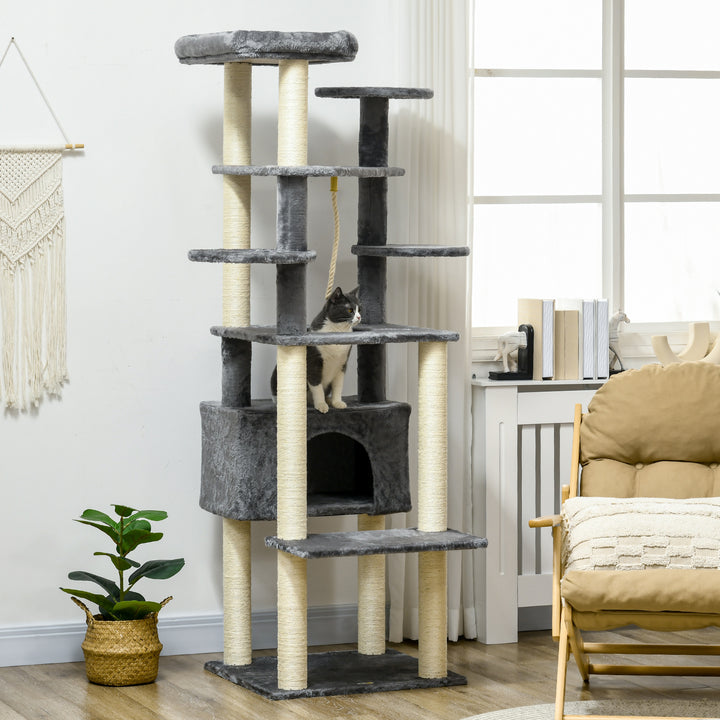 Cat Tree for Indoor Cats, Climbing Tower with Scratching Posts, Cat Bed-Grey