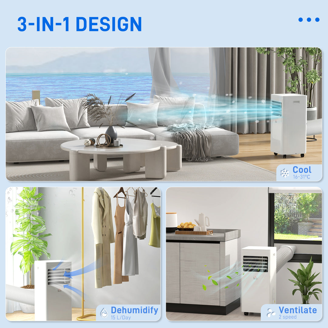 Mobile Air Conditioner White W/ Remote Control Cooling Dehumidifying Ventilating - 650W