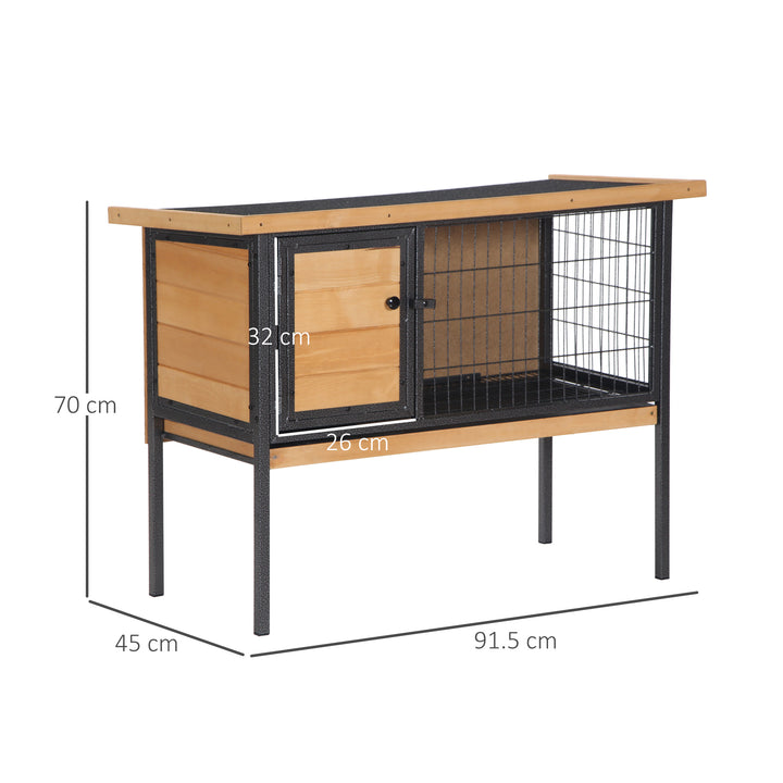 Wooden Guinea Pigs Hutches Elevated Pet House Bunny Cage with Slide-Out Tray Lockable Door Outdoor Openable Roof 91.5 x 45 x 70cm Natural Wood