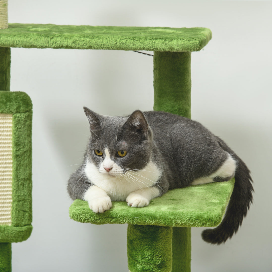 Cat Tree Tower, with Scratching Post, Hammock, Toy Ball, Platforms - Green