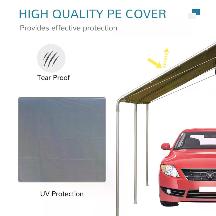 3 x 6m Heavy Duty Carport Garage Car Shelter Galvanized Steel Outdoor Open Canopy Tent Water UV Resistant Waterproof, Grey