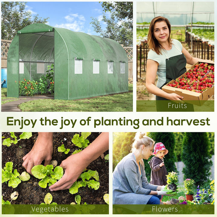 4x2 m Polytunnel Walk-in Greenhouse with Zip Door and Windows-Green