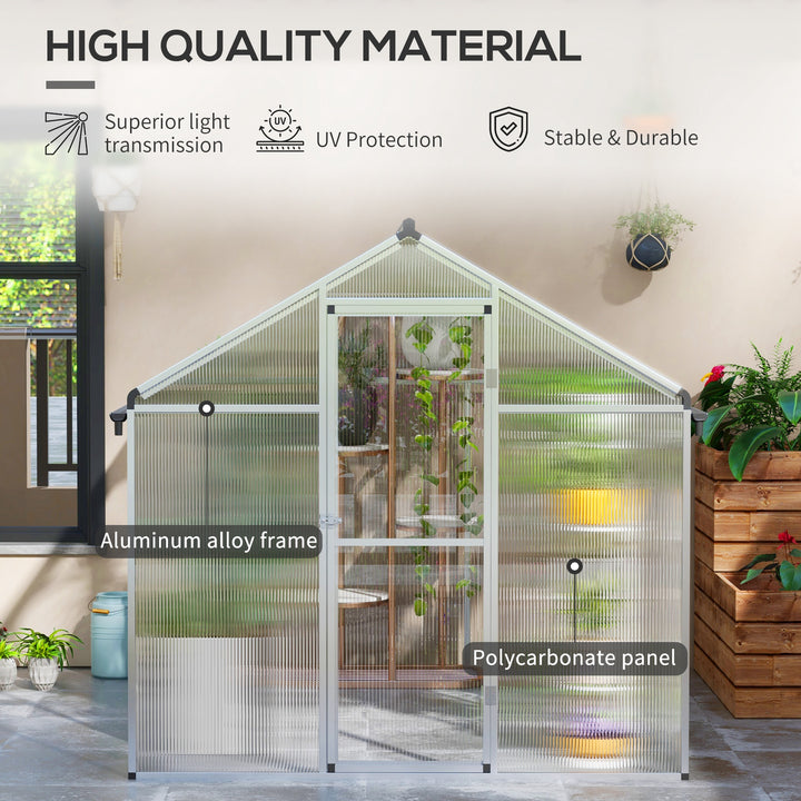 Outsunny 8x6ft Clear Polycarbonate Greenhouse Aluminium Frame Large Walk-In Garden Plants Grow