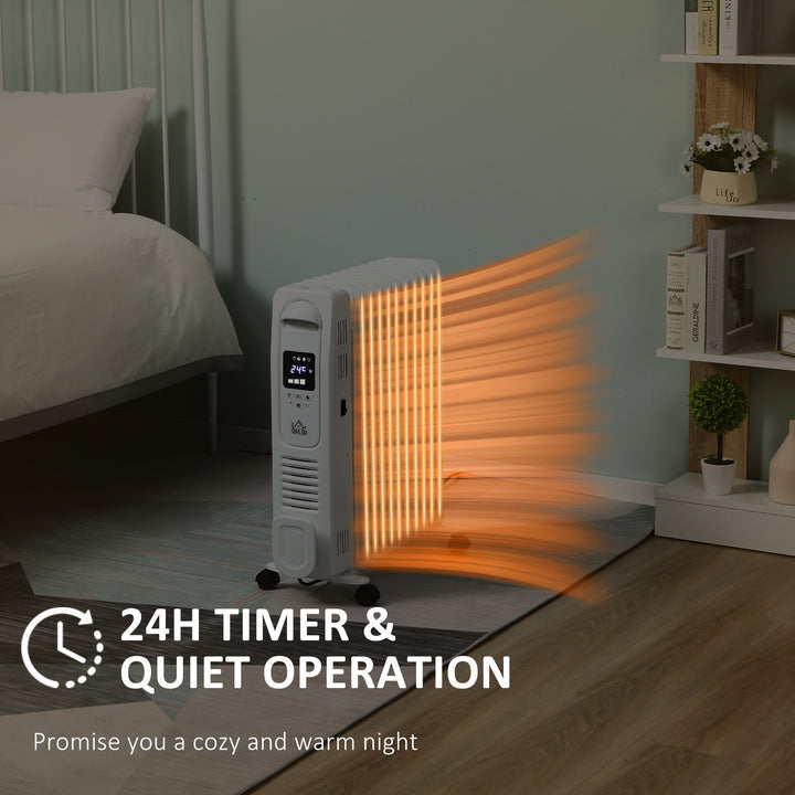 HOMCOM 2720W Digital Oil Filled Radiator, 11 Fin, Portable Electric Heater with LED Display, 3 Heat Settings, Safety Cut-Off and Remote Control, White