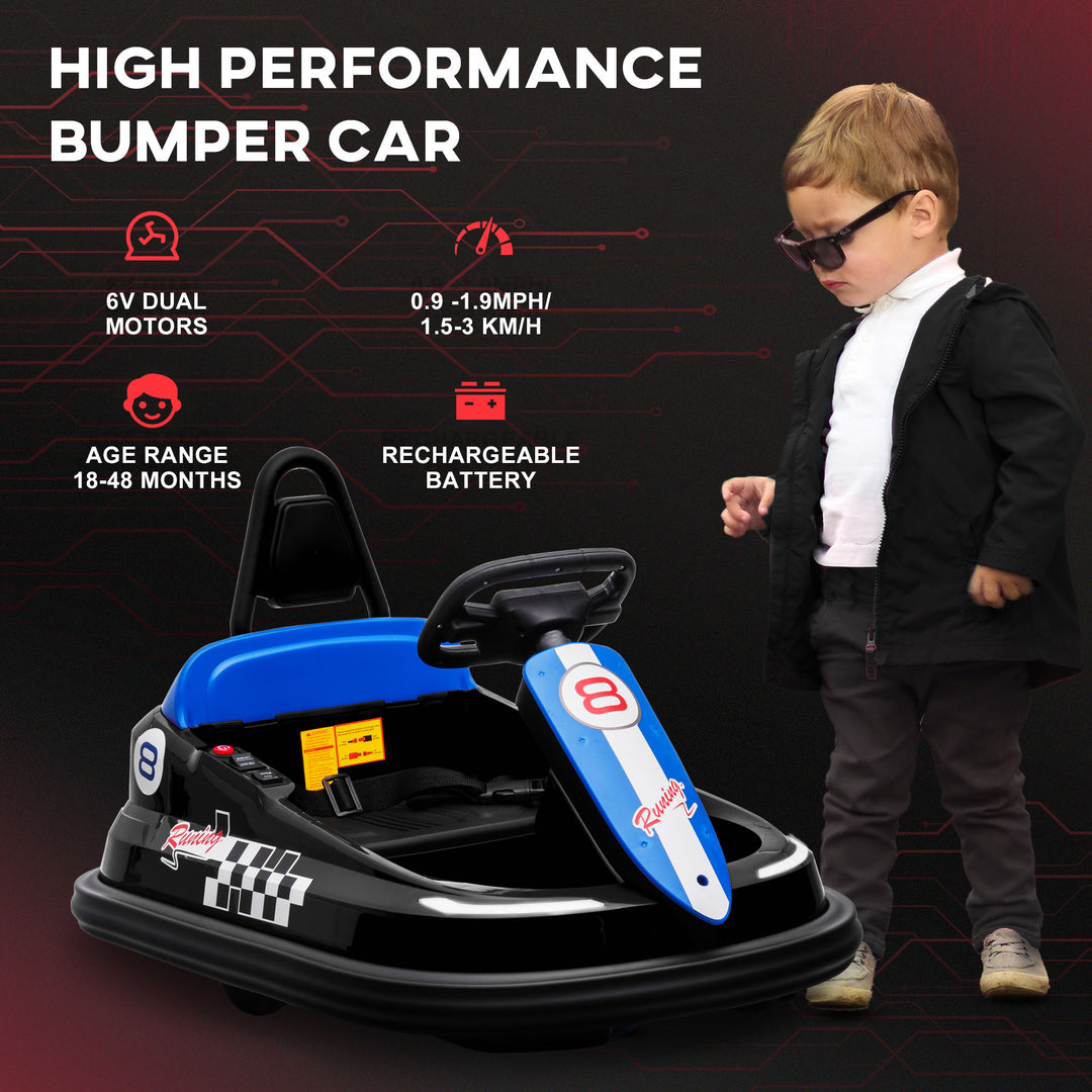 Electric Kids Bumper Car, 6V 360-Degree Rotation Waltzer Car, Battery Powered Ride on Car with 2 Speeds, Music, Horn and Lights, Gift for 18-48 Months - Black