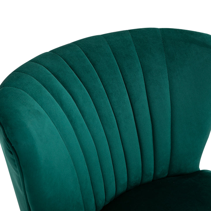 Modern Accent Chair, Fabric Living Room Chair with Rubber Wood Legs and Thick Padding, Green