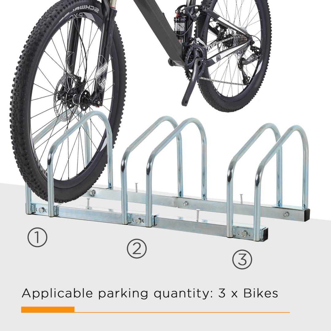 HOMCOM Bike Stand Parking Rack Floor or Wall Mount Bicycle Cycle Storage Locking Stand 76L x 33W x 27H (3 Racks, Silver)