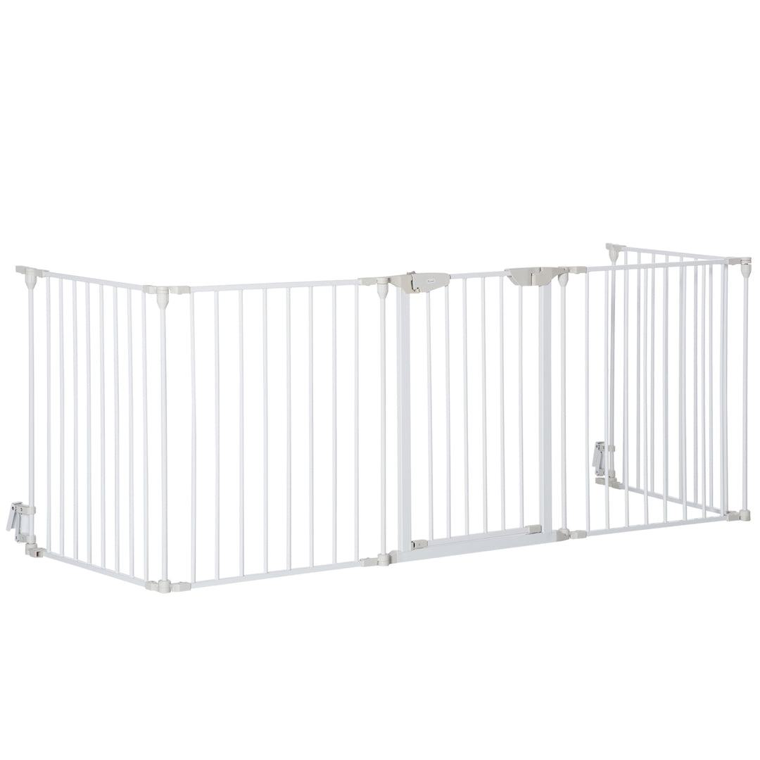 PawHut Pet Safety Gate 5-Panel Playpen Fireplace Christmas Tree Metal Fence Stair Barrier Room Divider Walk Through Door Automatically Close Lock