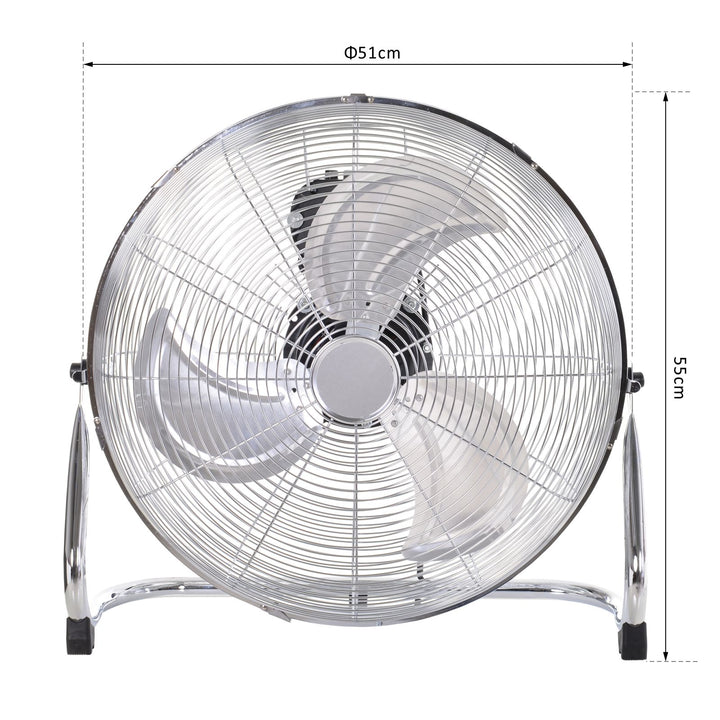 20" Chrome Metal Floor Standing Fan with Tilting, High Velocity, 3 Speed, Portable Gym Fan for Home Office, Silver