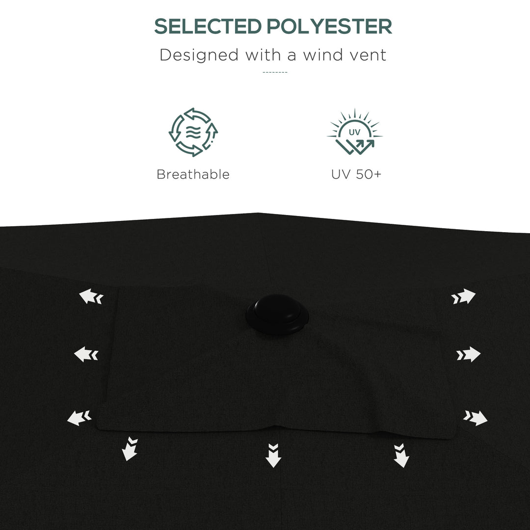 2 x 3(m) Garden Parasols Umbrellas Rectangular Patio Market Umbrella Outdoor Sun Shade w/ Crank & Push Button Tilt, Aluminium Pole, Black