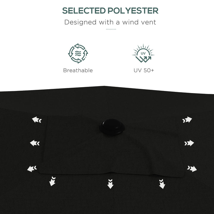 2 x 3(m) Garden Parasols Umbrellas Rectangular Patio Market Umbrella Outdoor Sun Shade w/ Crank & Push Button Tilt, Aluminium Pole, Black